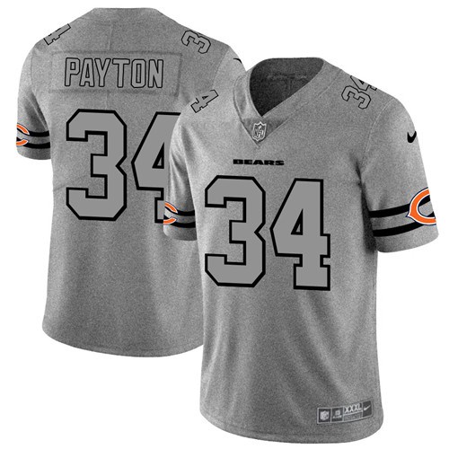 Chicago Bears #34 Walter Payton 2019 Gray Gridiron Team Logo Limited Stitched Jersey