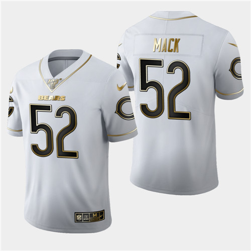 Chicago Bears #52 Khalil Mack White 2019 100th Season Golden Edition Limited Stitched Jersey
