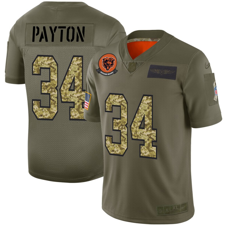 Chicago Bears 4XL 5XL #34 Walter Payton 2019 Olive Camo Salute To Service Limited Stitched Jersey