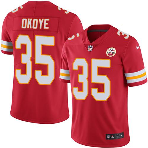 Chiefs #35 Christian Okoye Red Stitched Limited Rush Nike Jersey