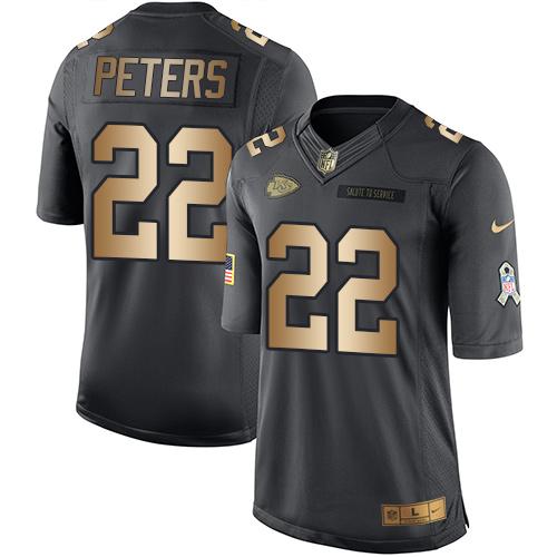 Chiefs #22 Marcus Peters Black Stitched Limited Gold Salute To Service Nike Jersey