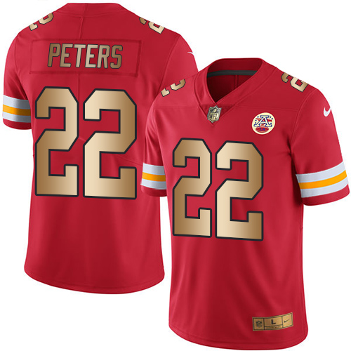 Chiefs #22 Marcus Peters Red Stitched Limited Gold Rush Nike Jersey
