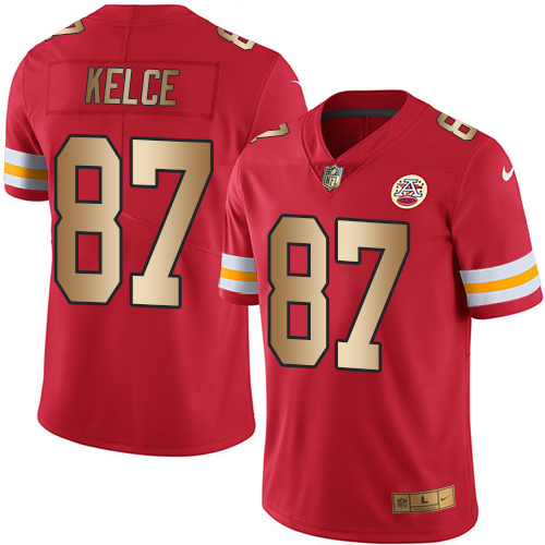 Chiefs #87 Travis Kelce Red Stitched Limited Gold Rush Nike Jersey