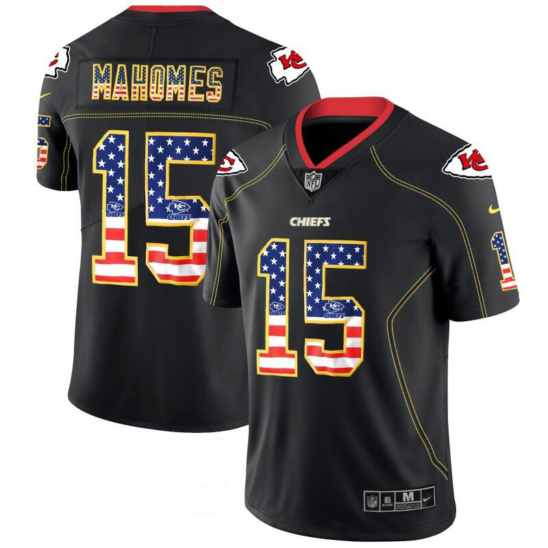 Chiefs #15 Patrick Mahomes Black 2018 USA Flag Color Rush Limited Fashion Stitched Jersey