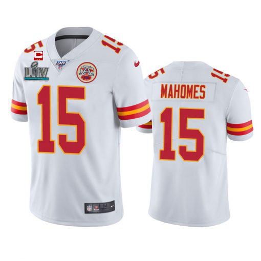 Chiefs #15 Patrick Mahomes Super Bowl LIV White C Patch 100th Vapor Untouchable Limited Stitched Jersey