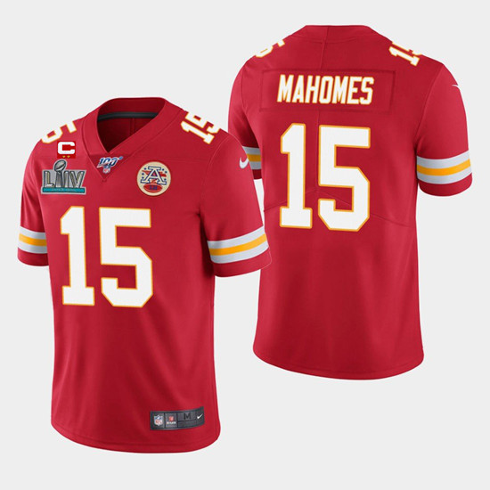 Chiefs #15 Patrick Mahomes Super Bowl LIV Red C Patch 100th Vapor Untouchable Limited Stitched Jersey
