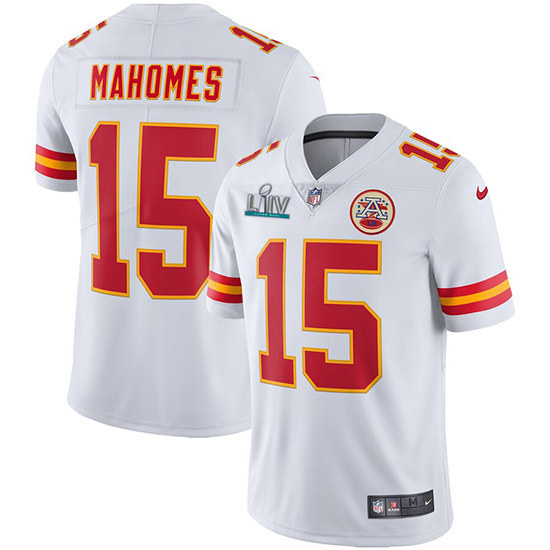 Chiefs #15 Patrick Mahomes Super Bowl LIV White Vapor Untouchable Limited Stitched Jersey