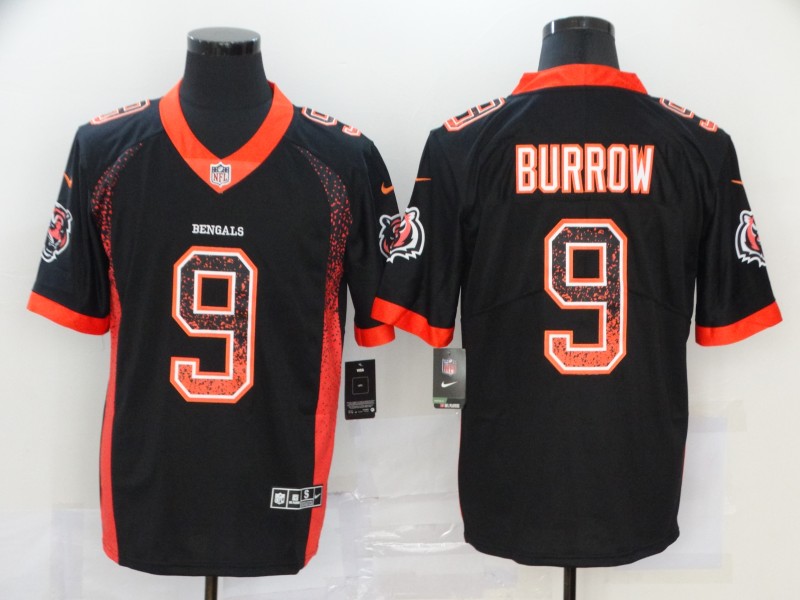 Cincinnati Bengals #9 Joe Burrow Black Drift Fashion Color Rush Limited Stitched Jersey