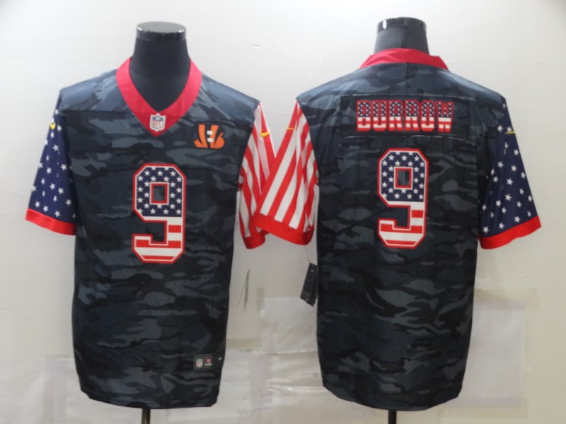 Cincinnati Bengals #9 Joe Burrow 2020 Camo USA Flag Limited Stitched Jersey