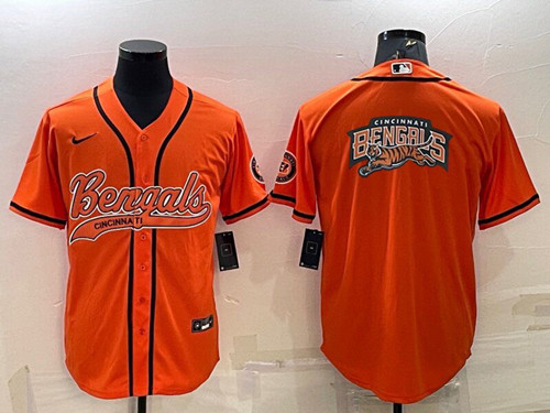 Cincinnati Bengals Orange Team Big Logo With Patch Cool Base Stitched Baseball Jersey