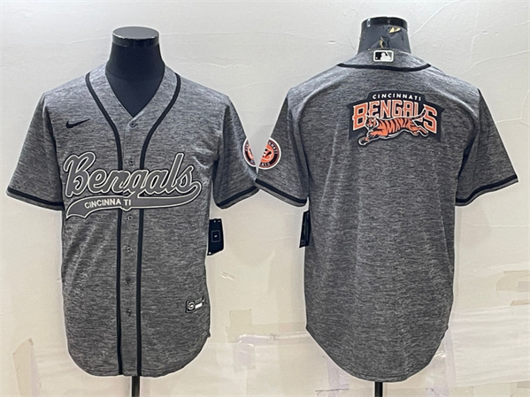 Cincinnati Bengals Gray Team Big Logo With Patch Cool Base Stitched Baseball Jersey