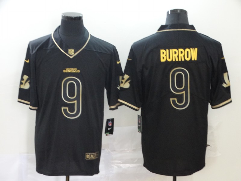 Cincinnati Bengals #9 Joe Burrow Black Golden Limited Stitched Jersey