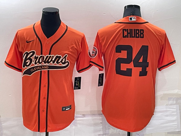 Cleveland Browns #24 Nick Chubb Orange Cool Base Stitched Baseball Jersey