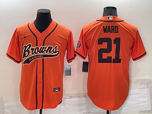 Cleveland Browns #21 Denzel Ward Orange Cool Base Stitched Baseball Jersey