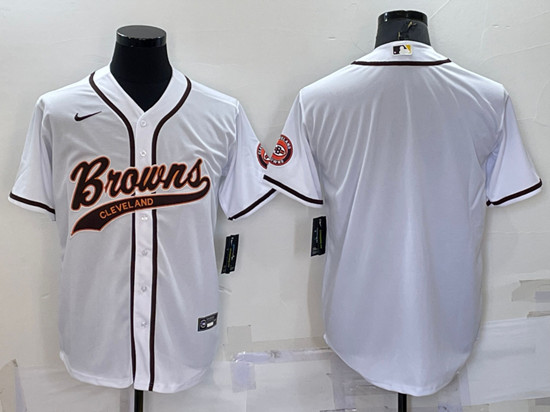 Cleveland Browns Blank White With Patch Cool Base Stitched Baseball Jersey