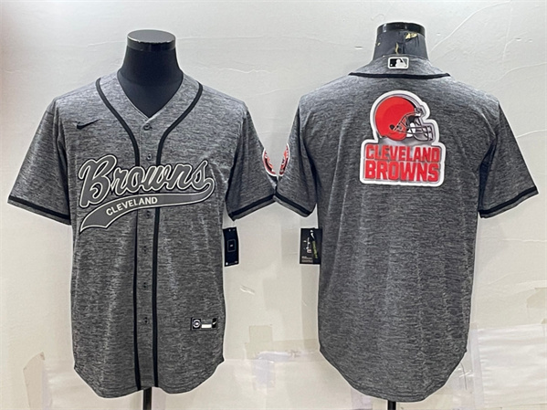 Cleveland Browns Gray Team Big Logo With Patch Cool Base Stitched Baseball Jersey