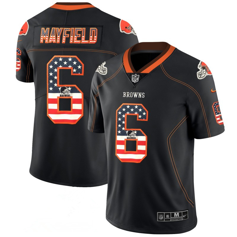 Cleveland Browns #6 Baker Mayfield 2018 Black USA Flag Fashion Limited Stitched Jersey