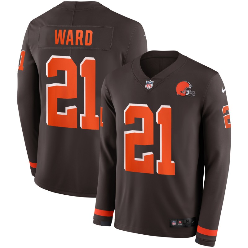 Cleveland Browns #21 Denzel Ward Brown Therma Long Sleeve Stitched Jersey