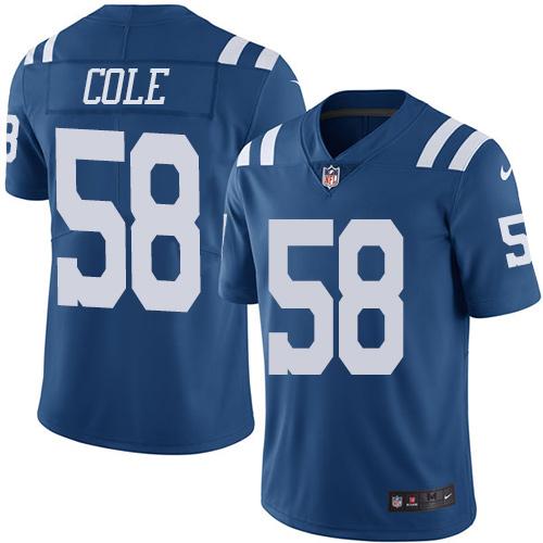Colts #58 Trent Cole Royal Blue Stitched Limited Rush Nike Jersey