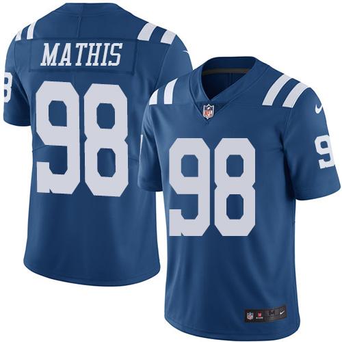 Colts #98 Robert Mathis Royal Blue Stitched Limited Rush Nike Jersey