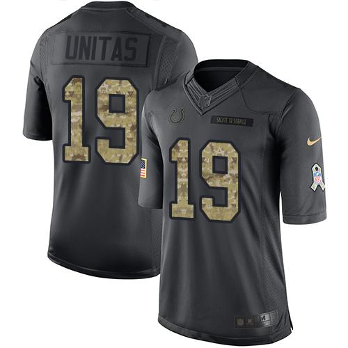 Colts #19 Johnny Unitas Black Stitched Limited 2016 Salute To Service Nike Jersey