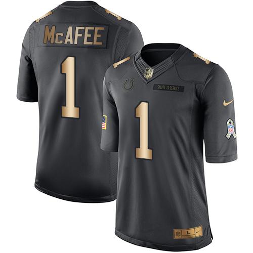 Colts #1 Pat McAfee Black Stitched Limited Gold Salute To Service Nike Jersey