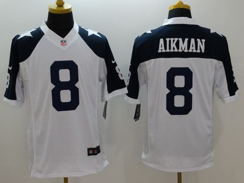 Cowboys #8 Troy Aikman White Thanksgiving Throwback Stitched Limited Nike Jersey