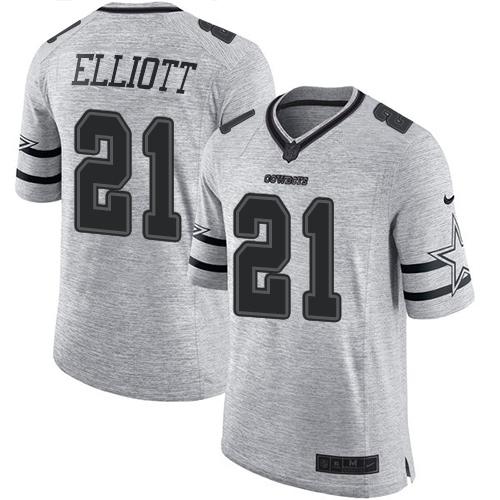 Cowboys #21 Ezekiel Elliott Gray Stitched Limited Gridiron Gray II Nike Jersey