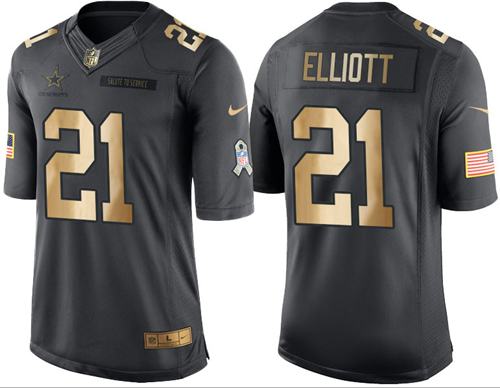 Cowboys #21 Ezekiel Elliott Black Stitched Limited Gold Salute To Service Nike Jersey