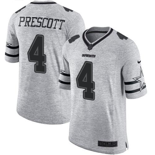 Cowboys #4 Dak Prescott Gray Stitched Limited Gridiron Gray II Nike Jersey