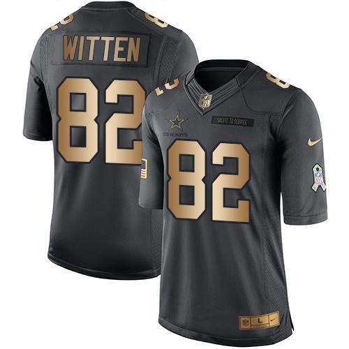 Cowboys #82 Jason Witten Black Stitched Limited Gold Salute To Service Nike Jersey