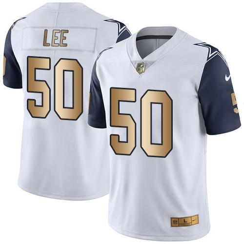 Cowboys #50 Sean Lee White Stitched Limited Gold Rush Nike Jersey