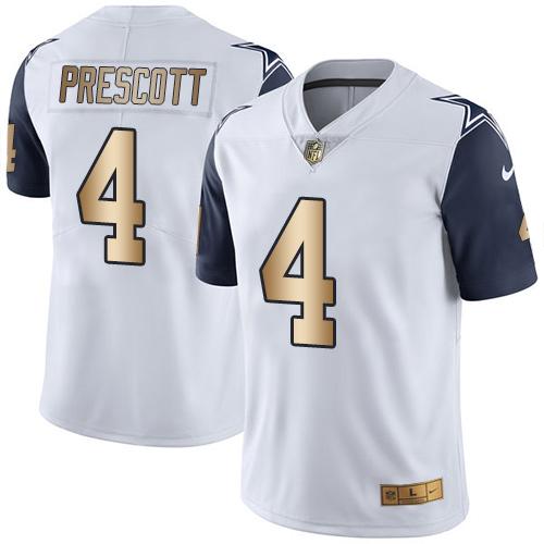 Cowboys #4 Dak Prescott White Stitched Limited Gold Rush Nike Jersey