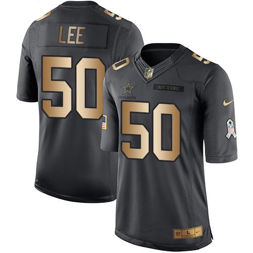 Cowboys #50 Sean Lee Black Stitched Limited Gold Salute To Service Nike Jersey