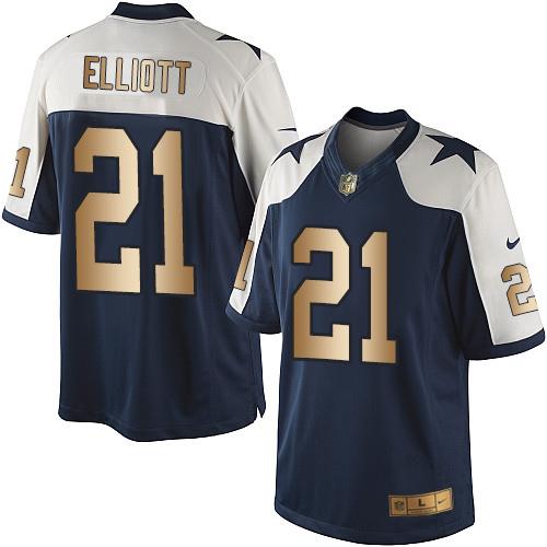 Cowboys #21 Ezekiel Elliott Navy Blue Thanksgiving Stitched Limited Gold Nike Jersey