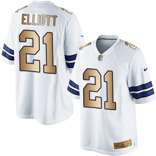 Cowboys #21 Ezekiel Elliott White Stitched Limited Gold Nike Jersey