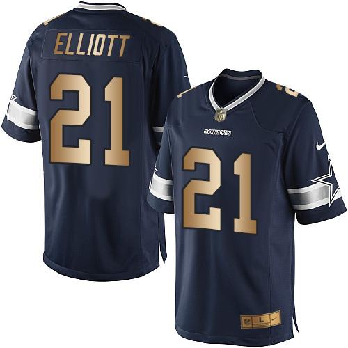 Cowboys #21 Ezekiel Elliott Navy Blue Team Color Stitched Limited Gold Nike Jersey