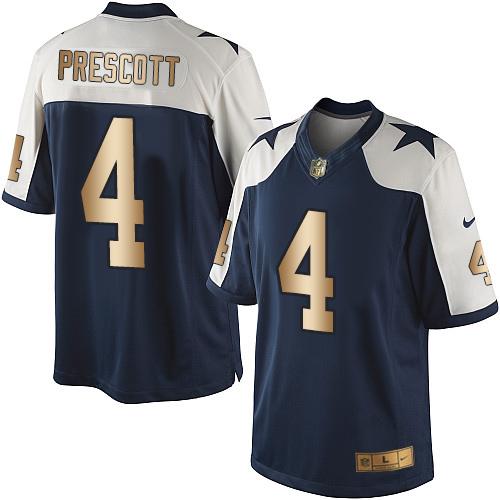 Cowboys #4 Dak Prescott Navy Blue Thanksgiving Stitched Limited Gold Nike Jersey
