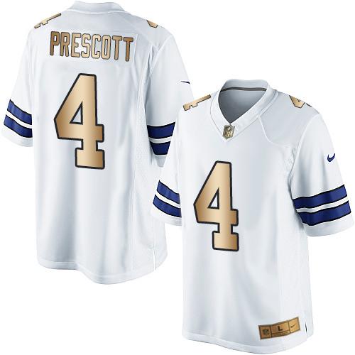 Cowboys #4 Dak Prescott White Stitched Limited Gold Nike Jersey