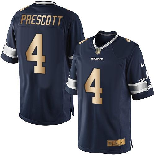 Cowboys #4 Dak Prescott Navy Blue Team Color Stitched Limited Gold Nike Jersey