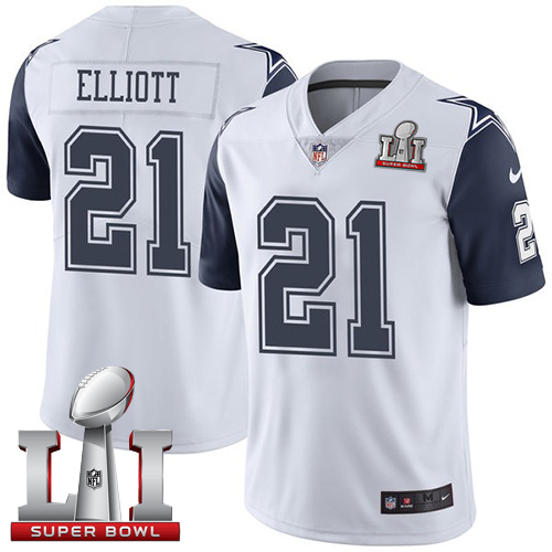 Cowboys #21 Ezekiel Elliott White Stitched Super Bowl LI 51 Limited Rush Nike Jersey