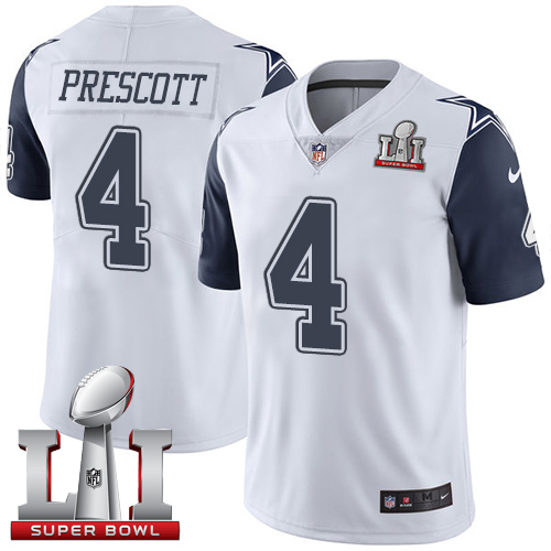 Cowboys #4 Dak Prescott White Stitched Super Bowl LI 51 Limited Rush Nike Jersey
