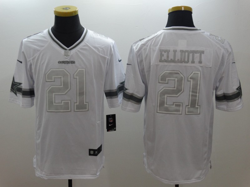 Cowboys #21 Ezekiel Elliott White Stitched Limited Platinum Jersey