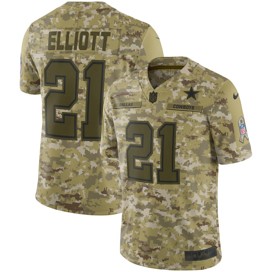 Cowboys #21 Ezekiel Elliott 2018 Camo Salute To Service Limited Stitched Jersey
