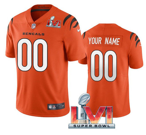 Cincinnati Bengals Customized Custom Orange 2022 Super Bowl LVI Vapor Limited Stitched Jersey