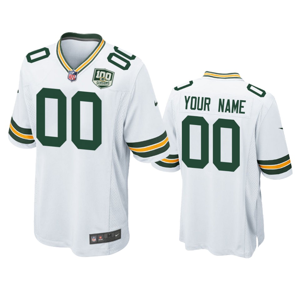 Green Bay Packers Customized White 2019 100th Season NFL Game Jersey