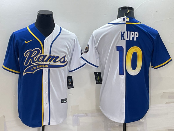 Los Angeles Rams Customized Royal White Split With Patch Cool Base Stitched Baseball Jersey