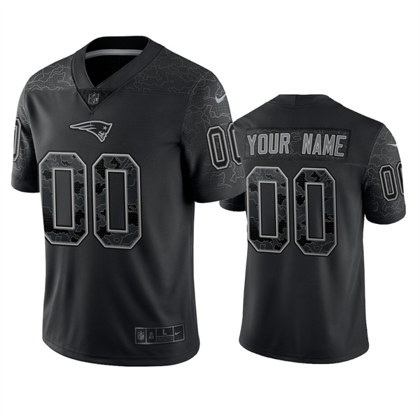 New England Patriots Customized Custom Black Reflective Limited Stitched Football Jersey