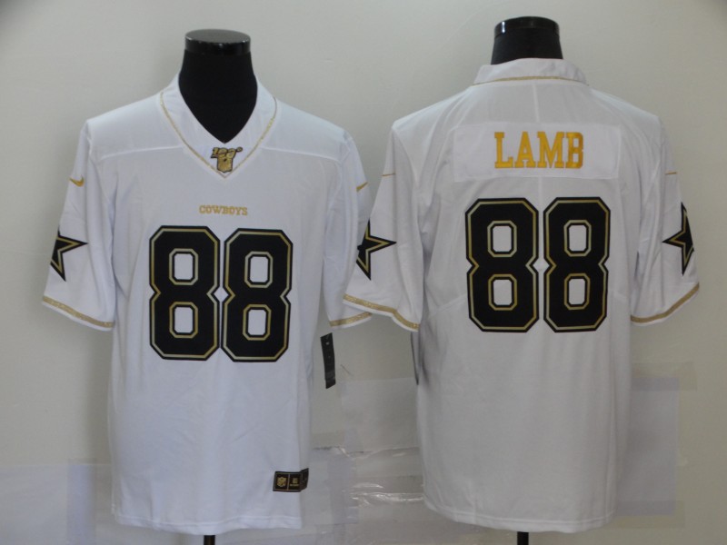Dallas Cowboys White Golden #88 CeeDee Lamb 100th Season Stitched Jersey