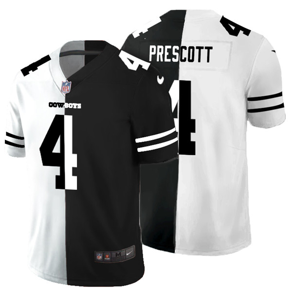 Dallas Cowboys #4 Dak Prescott Black White Split 2020 Stitched Jersey